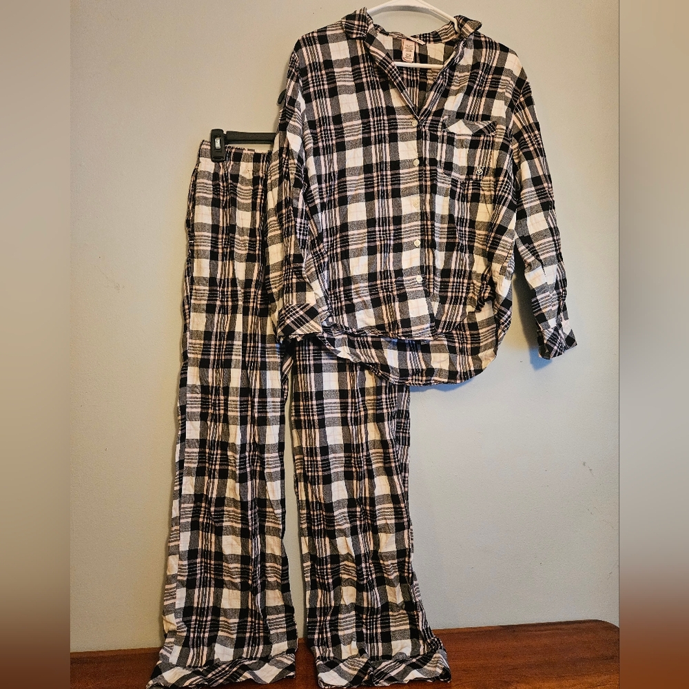 Victorias Secret Plaid Pajama Set Pink Black And White